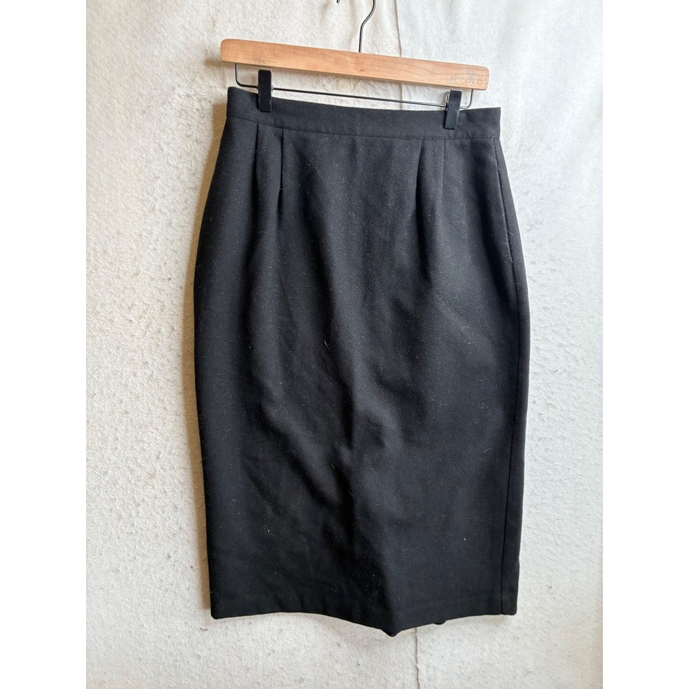 Vintage Michele Black Wool Pencil Skirt High Waisted Tab Back Detail Size 13/14